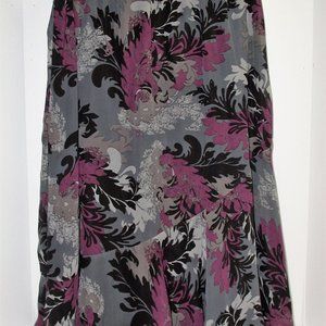 Krazy Kat Women's Gored Georgette Skirt ~ Purple Black Gray Feather Motif ~ XXL